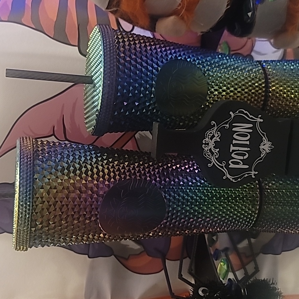 💙Starbucks '23 Fall Oil Slick Rainbow Blk Bling Studded Tumbler💜